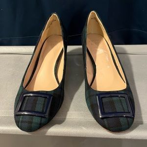 Blue and green plaid pump